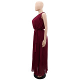 One-shoulder Party Chiffon Pleated Waist-skimming Dress