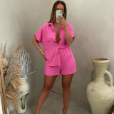Fashion Solid Color Single Breasted Shirt Elastic Waist Two-Piece Set