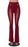Solid Color Hollow Fashion Casual Flared Trousers