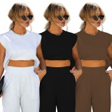 Fashion Casual Solid Color Cropped Pants Two-piece Set