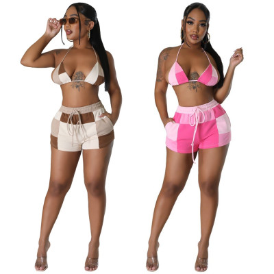 Summer New Product Fashion Contrasting Color Printing Two-piece Set