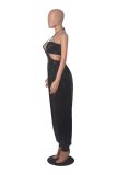 Fashion Sexy Wrapped Breast Hollow Backless Lace-up PU Jumpsuit