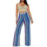 Colorful Striped Knitted Hollow Fashion Zipper Wide-leg Pants