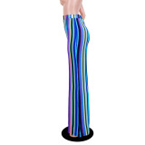 Colorful Striped Knitted Hollow Fashion Zipper Wide-leg Pants