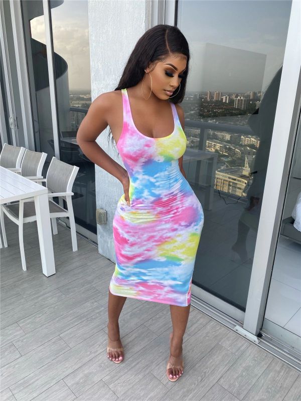 New Sexy Tie Dye Print Dress