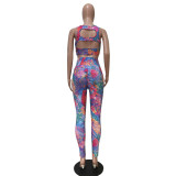 Hollowout Tie-dye Sports Outdoor Yoga Clothing Set
