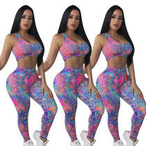 Hollowout Tie-dye Sports Outdoor Yoga Clothing Set