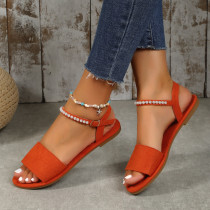 New Elastic Cloth Flat Open Toe Word Buckle Pearl Sandals