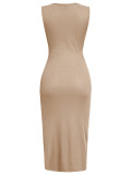 Sexy V-neck Solid Color Hollow Sleeveless Hip Wrap Dress