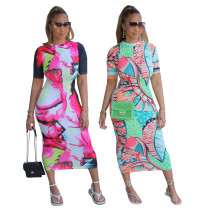 Slim Crew Neck Painted Print Dress