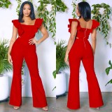 Solid Color Ruffle Square Neck Fashion Jumpsuit