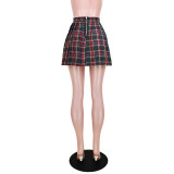 Fashion Casual Classic Check Zipper Pleated Skirt