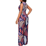 Sexy Fashion Print Sleeveless V-neck Women's Jumpsuit