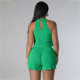 Summer Casual Pleated Sleeveless Vest Shorts Two-piece Set