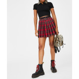Fashion Casual Classic Check Zipper Pleated Skirt