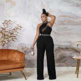 Sleeveless Mesh Yarn Stitching Sexy Flared Jumpsuit