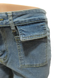 Casual Ripped Washed Pearl Inlaid Slim Denim Shorts