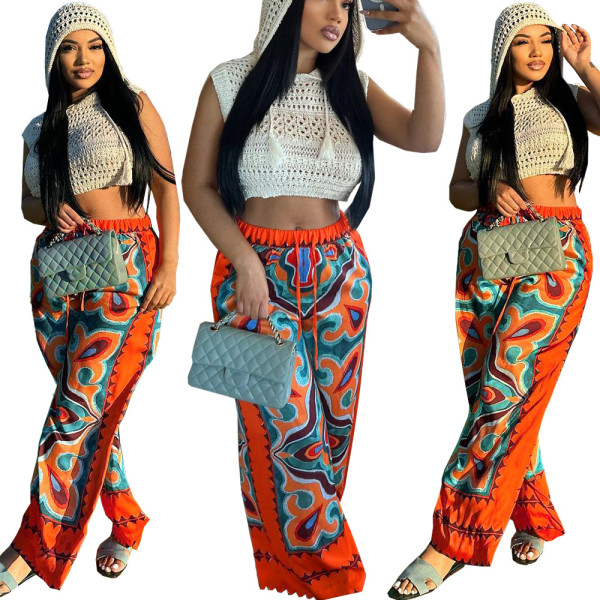 Fashion Printed Loose Ladies Casual Trousers