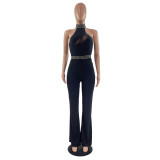 Sleeveless Mesh Yarn Stitching Sexy Flared Jumpsuit