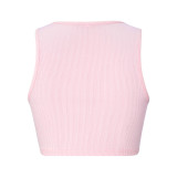 Sexy Sleeveless Solid Color Sexy U-neck Knitted Pitted Vest T-shirt