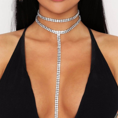 Sexy Rhinestone Neck Chain Clavicle Chain Double T-shaped Necklace