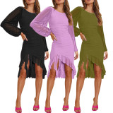 Temperament Net Yarn See-through Irregular Ruffle Dress
