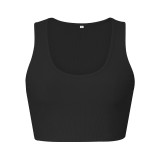 Sexy Sleeveless Solid Color Sexy U-neck Knitted Pitted Vest T-shirt