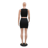 Sexy Sleeveless Round Neck Top Bag Hip Skirt Slim Two-piece Set