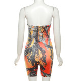New Sexy Printed Tube Top Bag Hip Jumpsuit