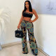 Sexy One-shoulder Tank Top Print Slim Two-piece Suit