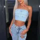 Street Bandeau Zipper Denim Women's Top