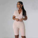 Sexy Tight Short-sleeved Solid Color Jumpsuit