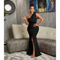 Fashion Solid Color Bowknot Slit Dress