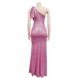 Fashion Solid Color Bowknot Slit Dress