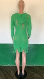 Sexy Long Sleeve Ripped Knit Hooded Sexy Slim Dress