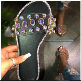 Fashion Plus Size Rhinestone Colored Flip Flop Sandals
