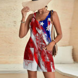 Fashion Casual National Flag Printing Suspender Jumpsuit
