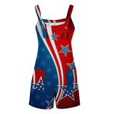 Fashion Casual National Flag Printing Suspender Jumpsuit