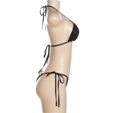 Fashion Halter Neck Sexy Backless Reflective Bikini Two-Piece Set