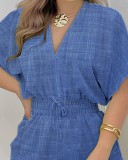 V-neck Loose Casual Printed Jumpsuit
