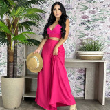 Solid Color Camisole High Waist Wide Leg Pants Casual Suit