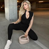 Fashion Sexy Zipper Tight Solid Color Jumpsuit