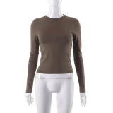 XS New Hot Sale Solid Color Round Neck Long Sleeve T-Shirt Tops