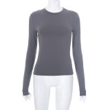 XS New Hot Sale Solid Color Round Neck Long Sleeve T-Shirt Tops