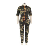 New Fashion Cardigan Waist Camouflage Jumpsuit
