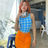 Sexy Spice Girls Blue Plaid Cropped Cropped Top