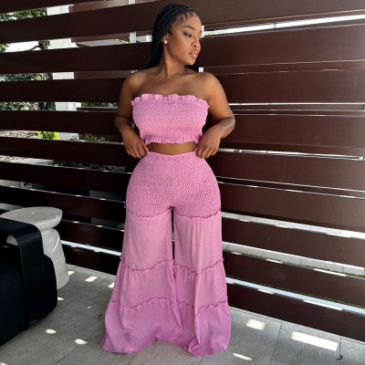 Sexy Wood Ear Splicing Tube Top Two-piece Set