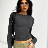 XS New Hot Sale Solid Color Round Neck Long Sleeve T-Shirt Tops