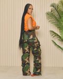 Camouflage Multi-pocket Zipped Loose Cargo Trousers