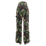 Camouflage Multi-pocket Zipped Loose Cargo Trousers